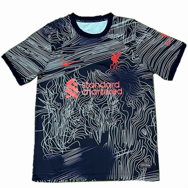 Liverpool maglia da calcio da allenamento pre-partita del maglia da calcio nera da uomo abbigliamento sportivo 2022-2023